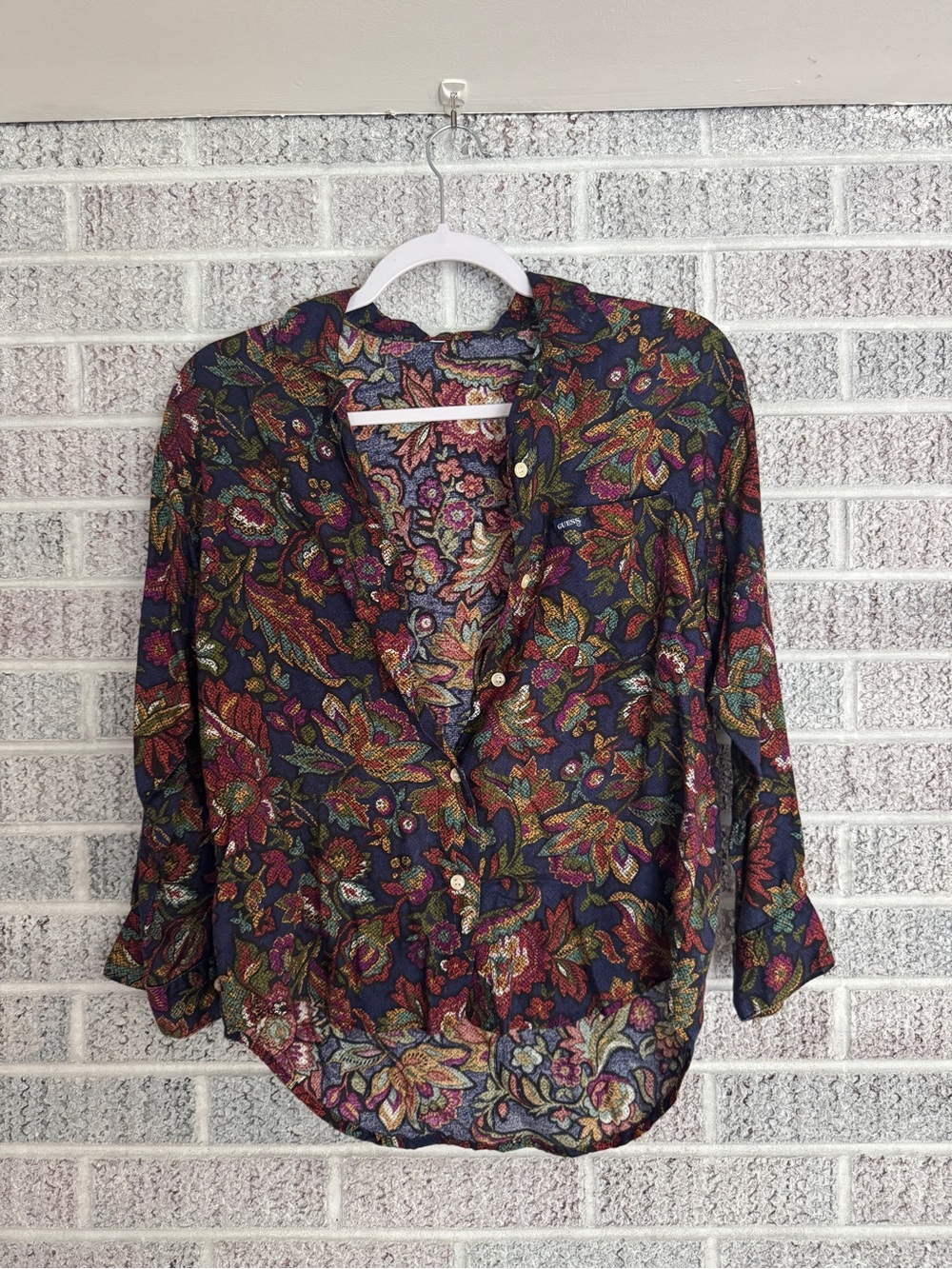 Guess Floral Button-Down Shirt in Navy Multi